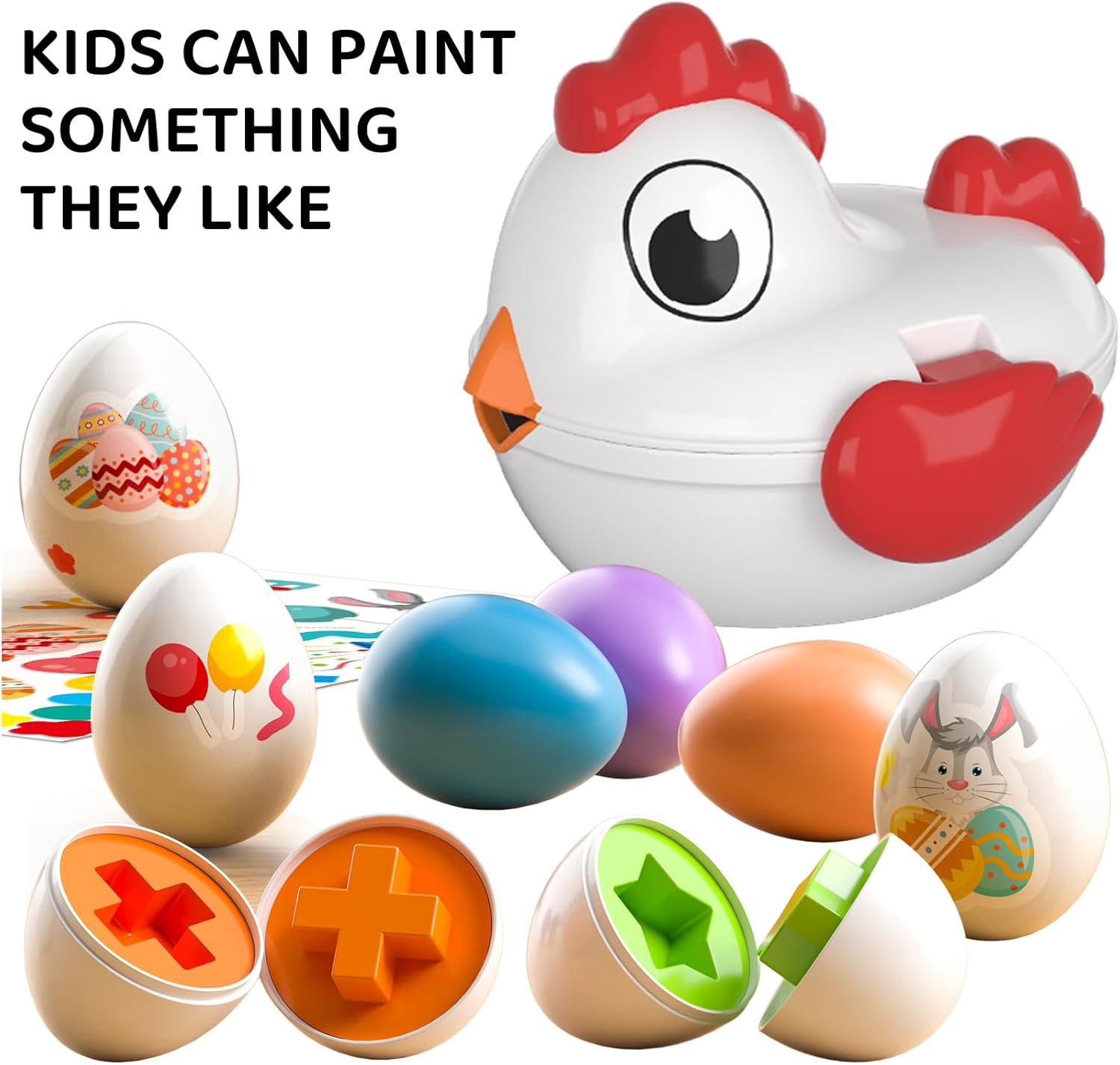 TEMI Toddler Chicken Easter Eggs - Color Matched Game Shape Sorter with 6 Toy Eggs for Kids 3-5, Fine Motor Skills Sensory Toys, Educational Gifts for 3-6 Girls Boys Baby